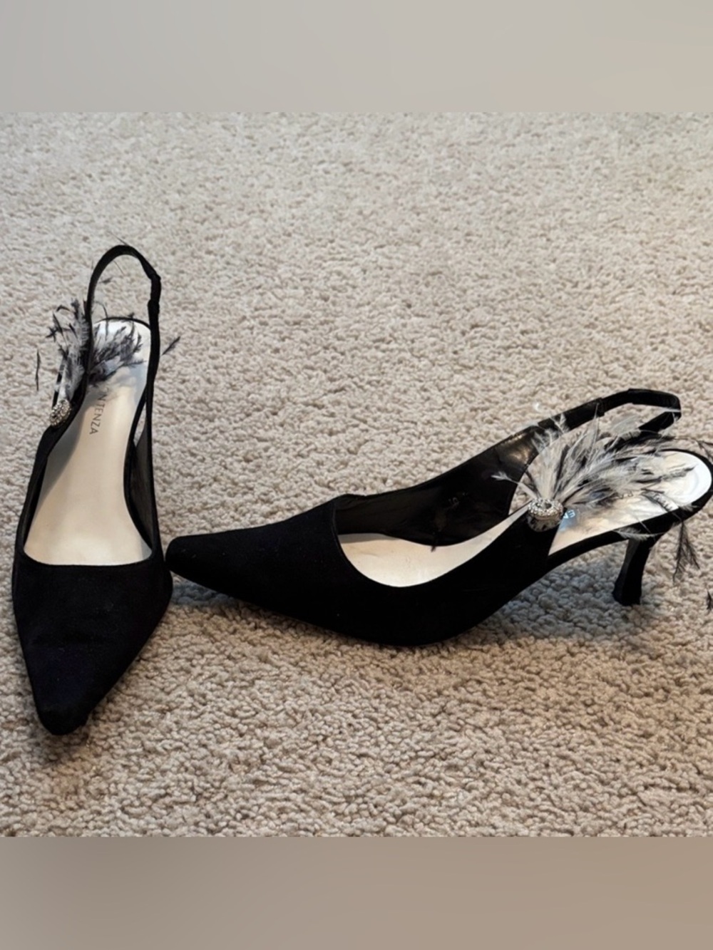 Ramon Tenza Elegant Black Slingback Heels with Feather Detail